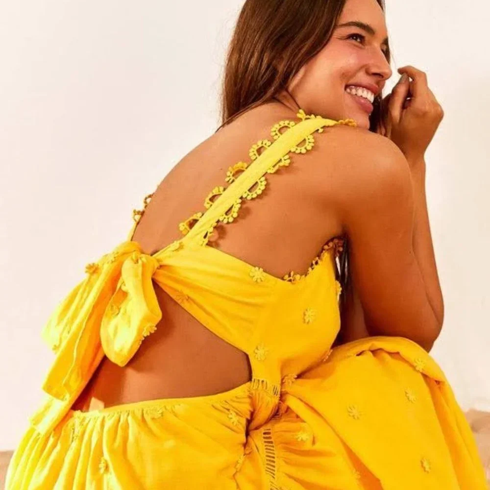 FARM RIO Yellow 3D Flowers Midi Dress - Picture 9 of 16
